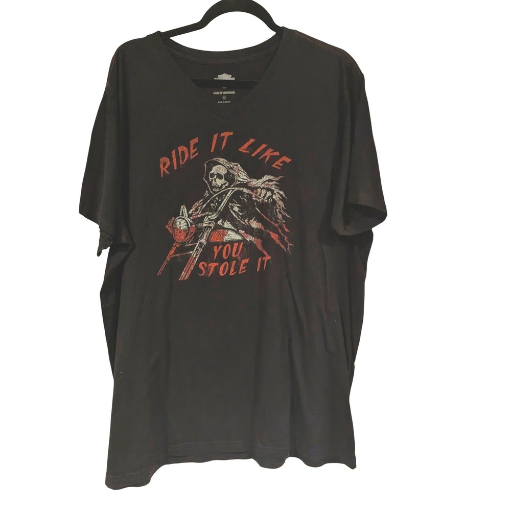Harley-Davidson V-Neck T-Shirt 2XL Black Ride It Like You Stole It Reaper Biker